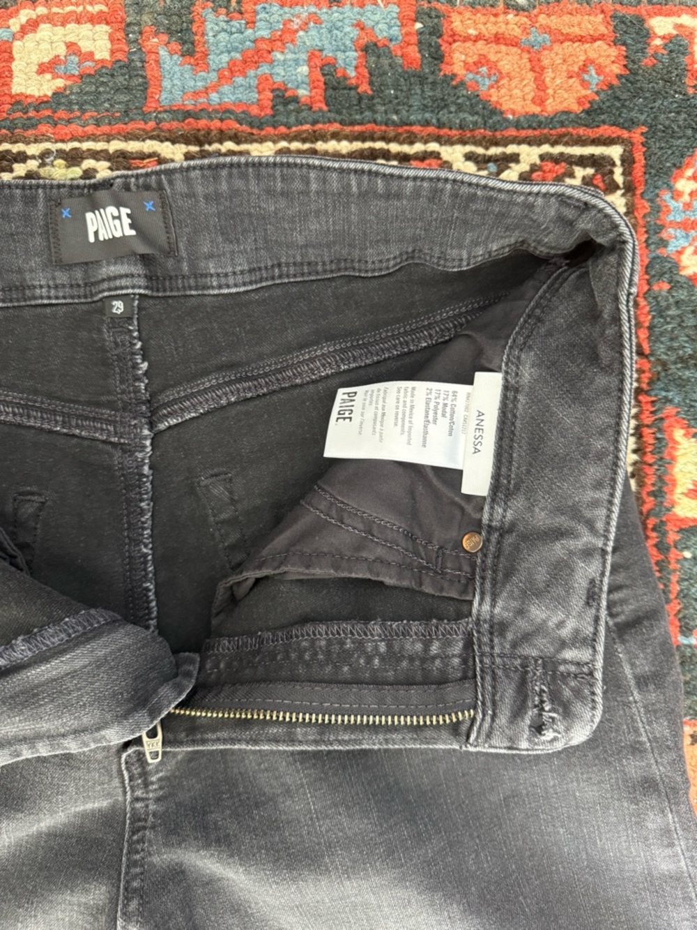 PAIGE Anessa Wide Leg Cropped High-Rise Jeans in Black Wash - Picture 5 of 7